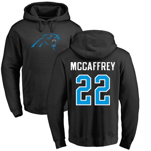 Carolina Panthers Men Black Christian McCaffrey Name and Number Logo NFL Football #22 Pullover Hoodie Sweatshirts